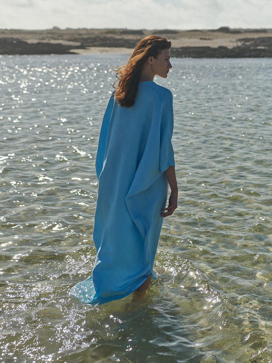 AFRODITA LINEN BLUE TUNIC - - Slow fashion, women's cotton, linen and silk dresses and tunics